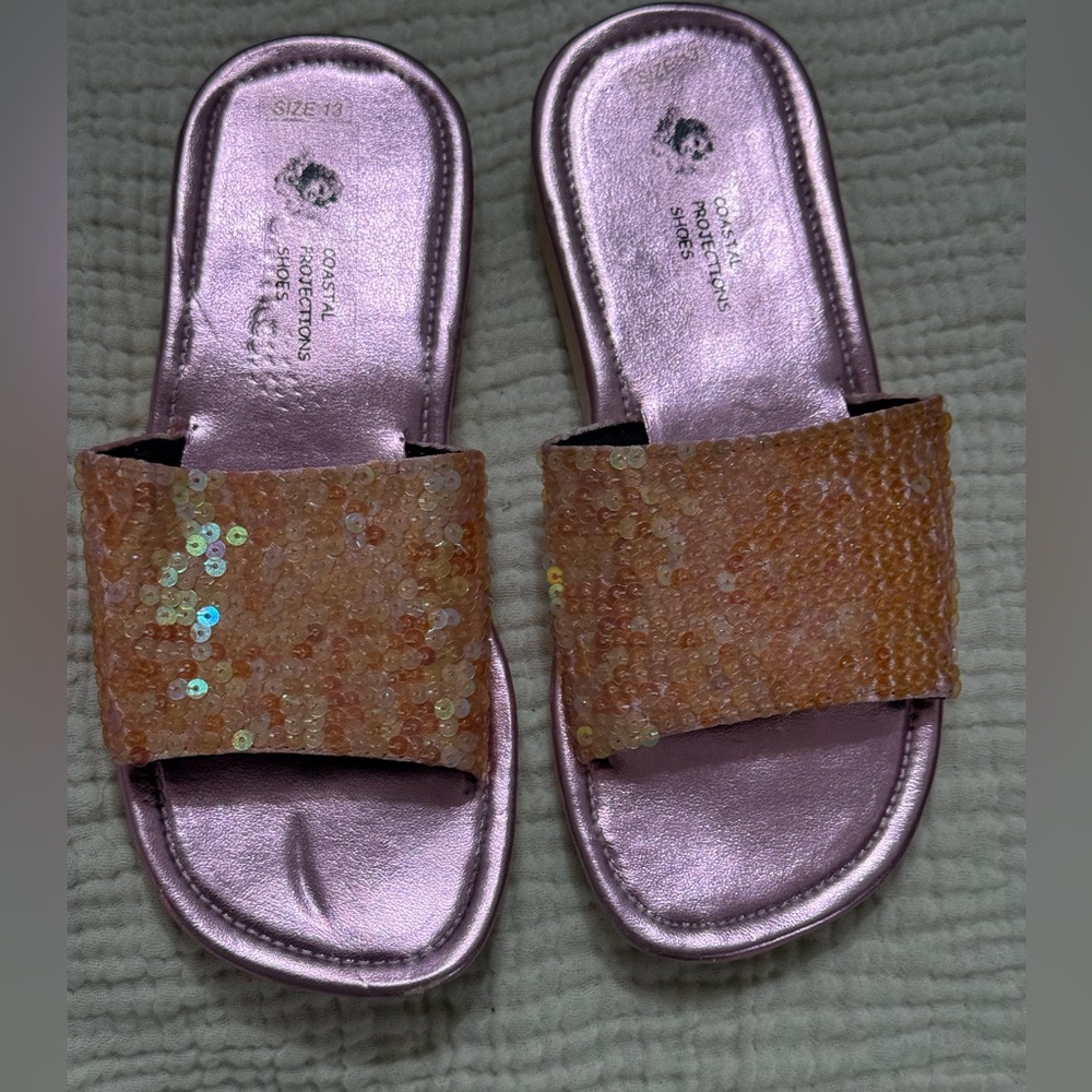 Coastal Projections Pink/Metallic Pink Sequin Slides Sz 13
